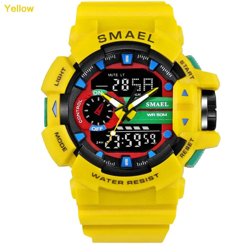 SMAEL Men Sports Watch Military Watches LED Quartz Dual Display Stopwatch Waterproof Outdoor Sport Men Wristwatches For Male