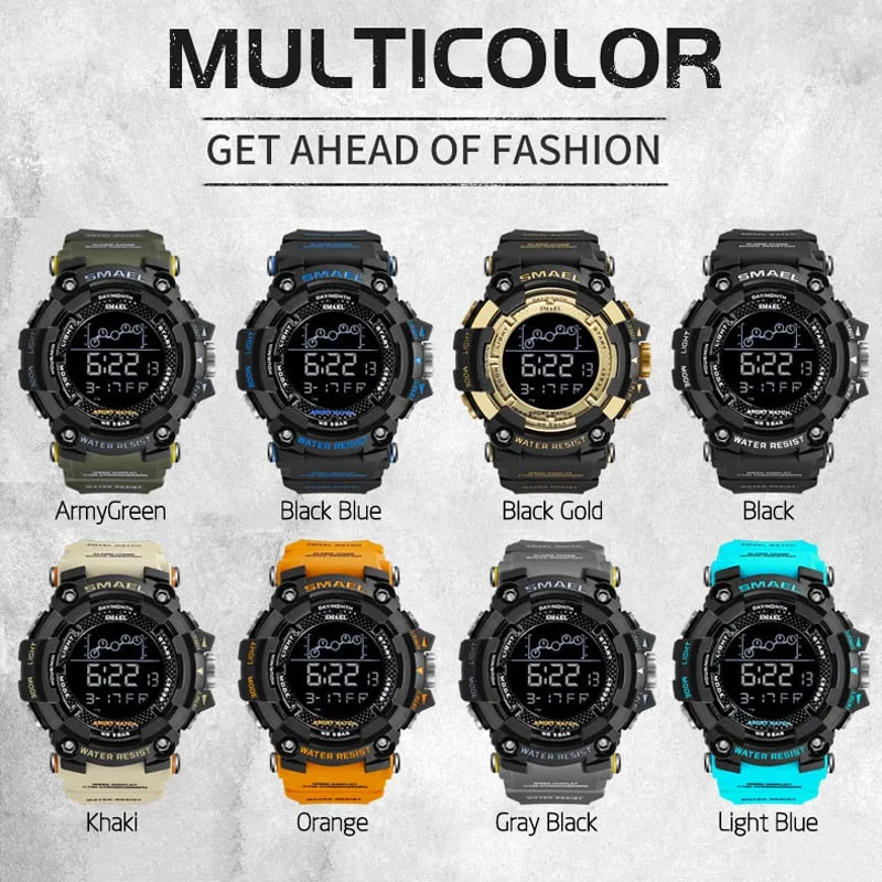 SMAEL Mens Watch Military Waterproof Sport WristWatch Digital Stopwatches For Men 1802 Military Electronic Watches Male Clock