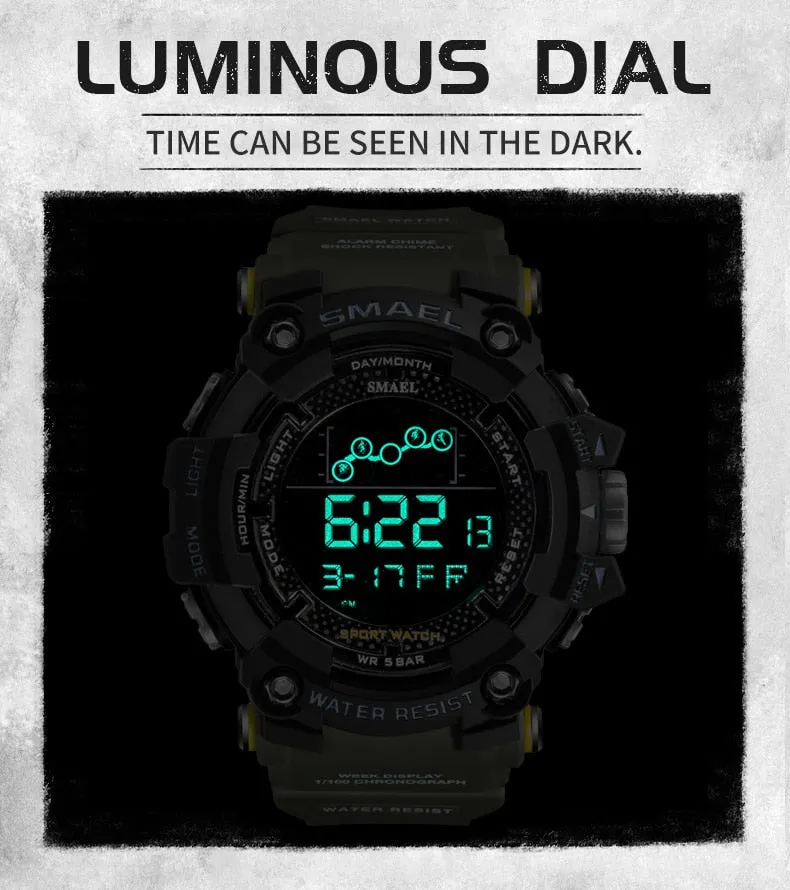 SMAEL Mens Watch Military Waterproof Sport WristWatch Digital Stopwatches For Men 1802 Military Electronic Watches Male Clock