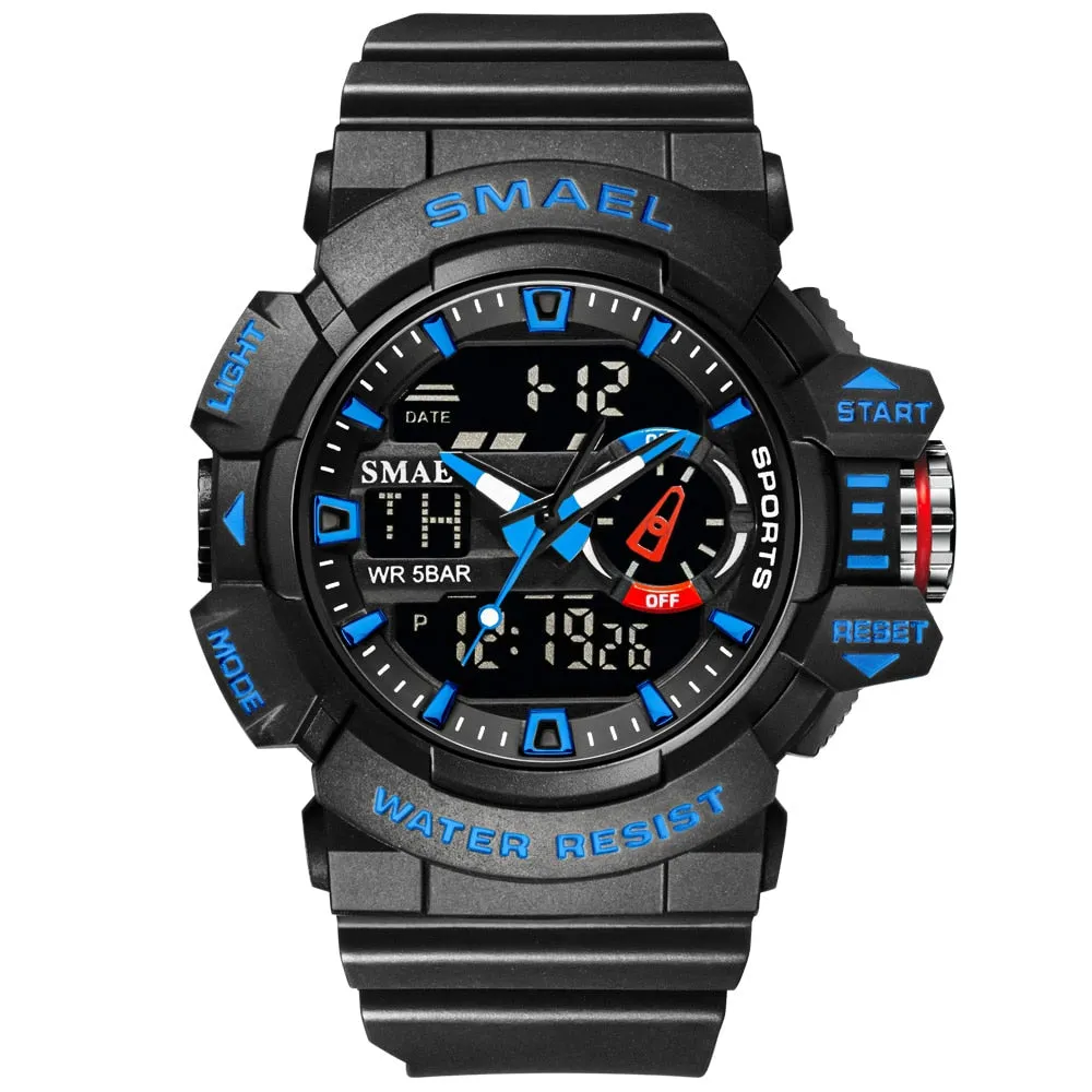 SMAEL Military Watches Men Sport Watch Waterproof Wristwatch Stopwatch Alarm LED Light Digital Watches Men Big Dial Clock 8043