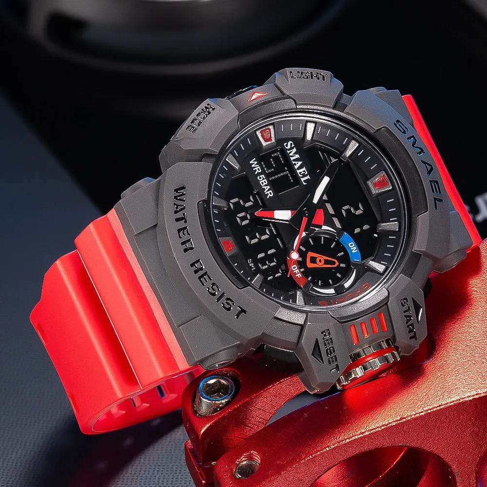 SMAEL Military Watches Men Sport Watch Waterproof Wristwatch Stopwatch Alarm LED Light Digital Watches Men Big Dial Clock 8043