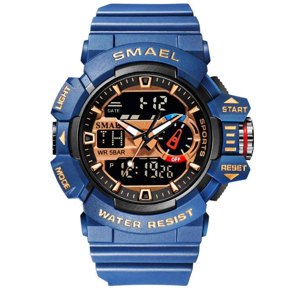 SMAEL Military Watches Men Sport Watch Waterproof Wristwatch Stopwatch Alarm LED Light Digital Watches Men Big Dial Clock 8043
