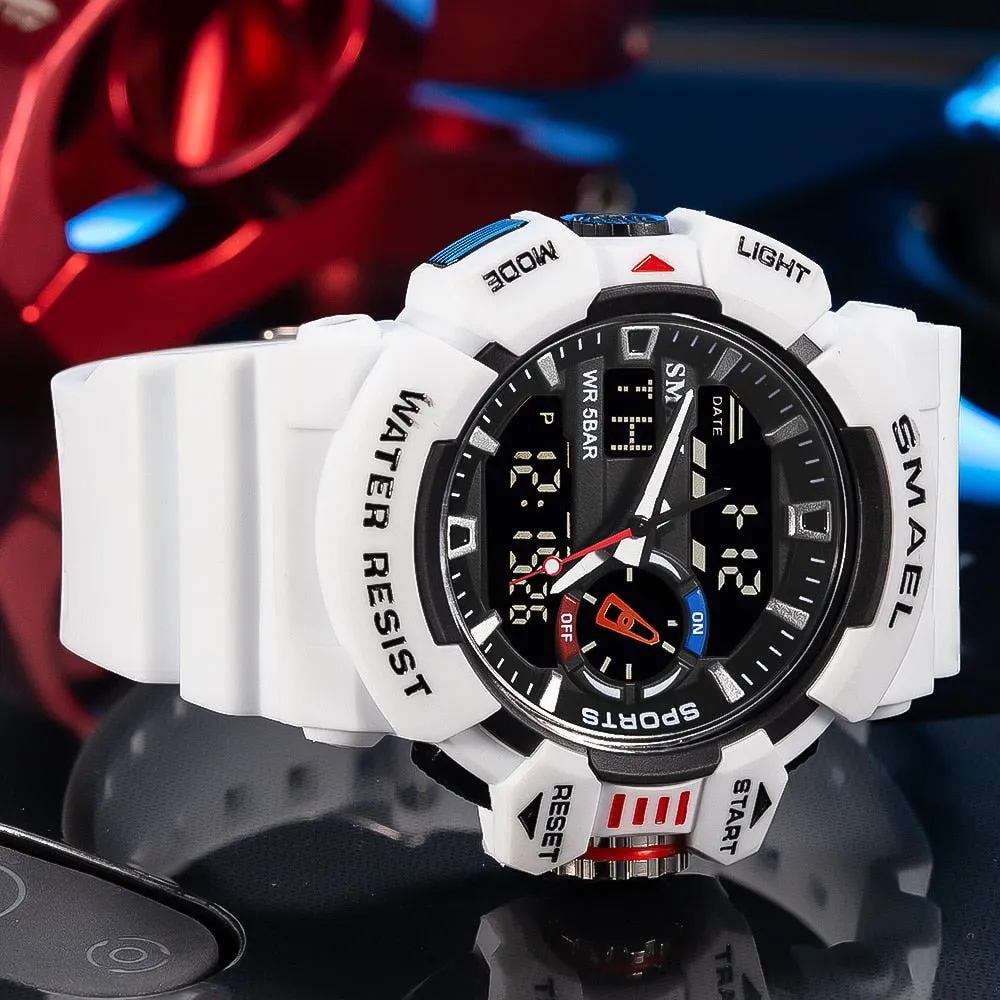 SMAEL Military Watches Men Sport Watch Waterproof Wristwatch Stopwatch Alarm LED Light Digital Watches Men Big Dial Clock 8043