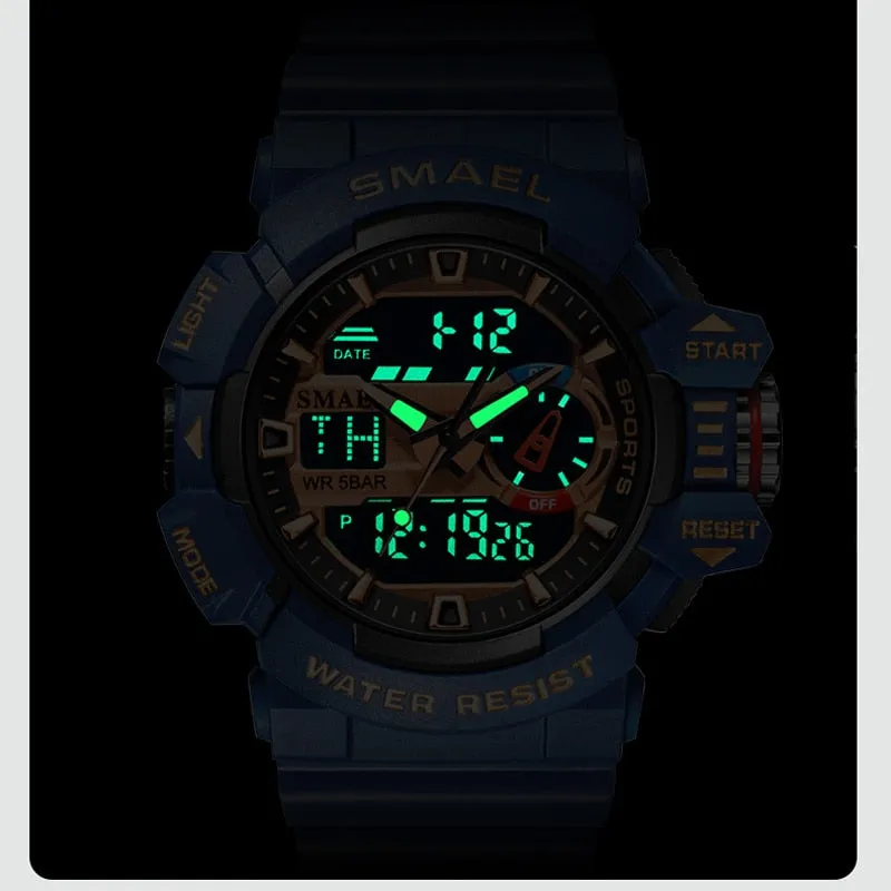 SMAEL Military Watches Men Sport Watch Waterproof Wristwatch Stopwatch Alarm LED Light Digital Watches Men Big Dial Clock 8043