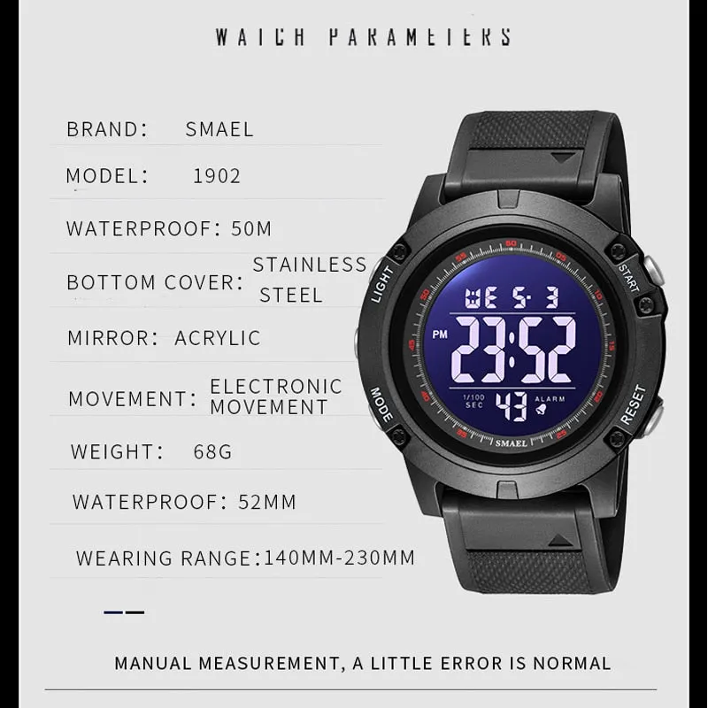 SMAEL Outdoor Sport Watches Waterproof Digital Watch For Men Fashion Led Light Stopwatch Multifunction Wrist Watch Men&#39;s Clock