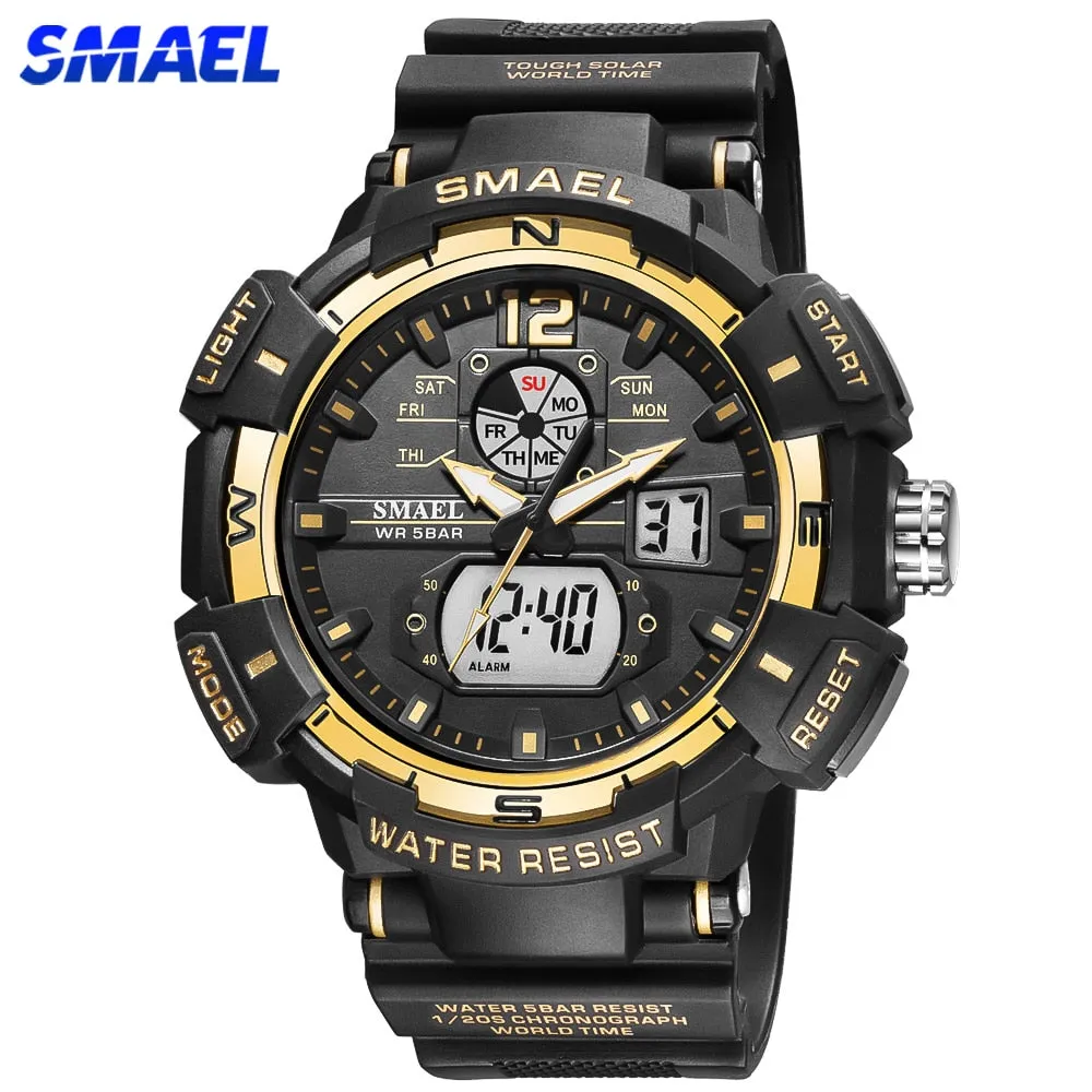 SMAEL Sport Watch Men Big Dial LED Digital Quartz Wrist Watches Men&#39;s Top Brand Luxury Digital-watch Military Army Clock Male