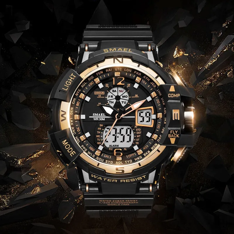 SMAEL Sport Watch Men Big Dial LED Digital Quartz Wrist Watches Men&#39;s Top Brand Luxury Digital-watch Military Army Clock Male