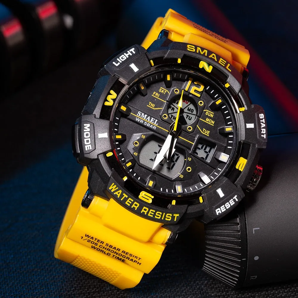 SMAEL Top Luxury Brand Men&#39;s Watch Outdoor Sports Waterproof Watches Dual Time Display Quartz Wristwatches Rubber Digital Clock