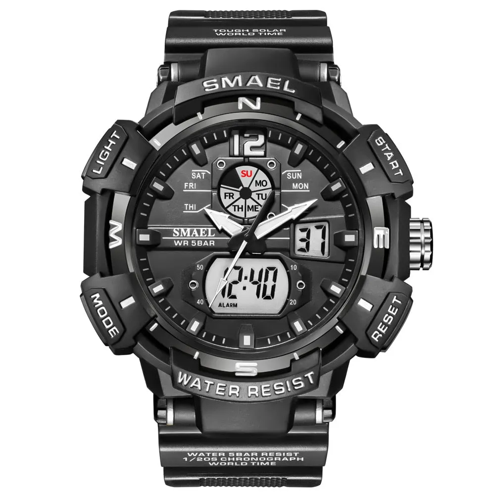 SMAEL Top Luxury Brand Men&#39;s Watch Outdoor Sports Waterproof Watches Dual Time Display Quartz Wristwatches Rubber Digital Clock