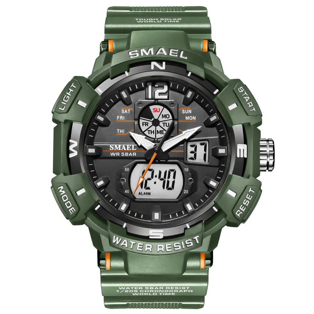 SMAEL Top Luxury Brand Men&#39;s Watch Outdoor Sports Waterproof Watches Dual Time Display Quartz Wristwatches Rubber Digital Clock