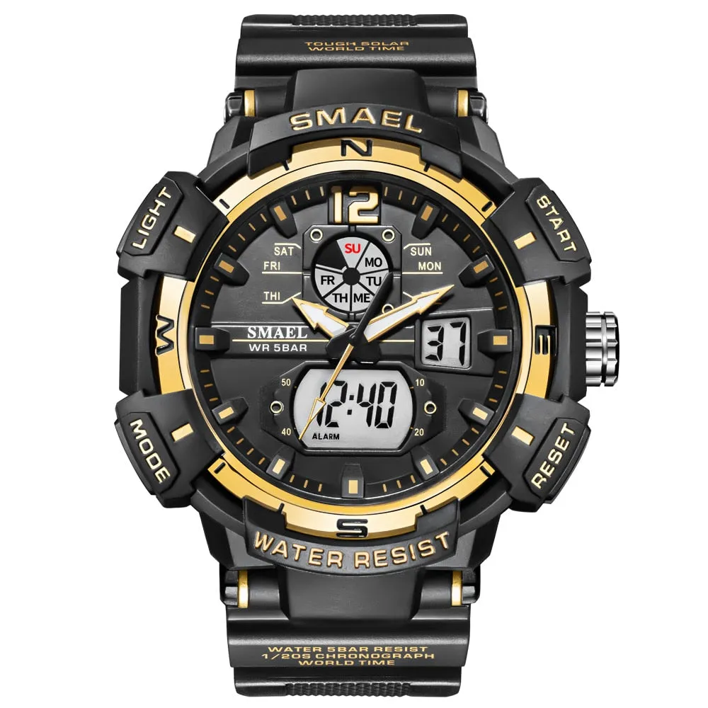 SMAEL Top Luxury Brand Men&#39;s Watch Outdoor Sports Waterproof Watches Dual Time Display Quartz Wristwatches Rubber Digital Clock