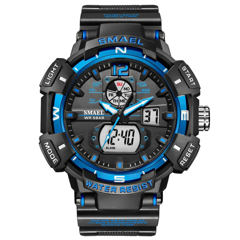 SMAEL Top Luxury Brand Men&#39;s Watch Outdoor Sports Waterproof Watches Dual Time Display Quartz Wristwatches Rubber Digital Clock