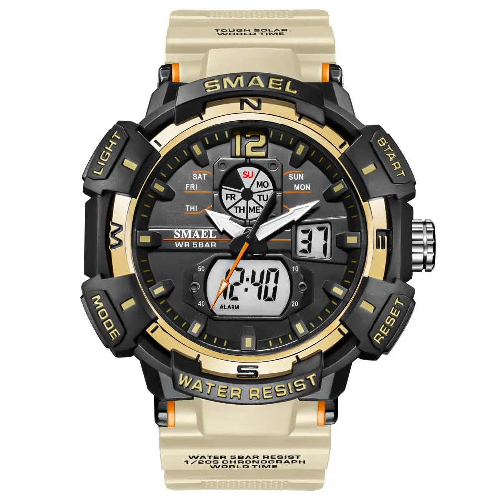 SMAEL Top Luxury Brand Men&#39;s Watch Outdoor Sports Waterproof Watches Dual Time Display Quartz Wristwatches Rubber Digital Clock