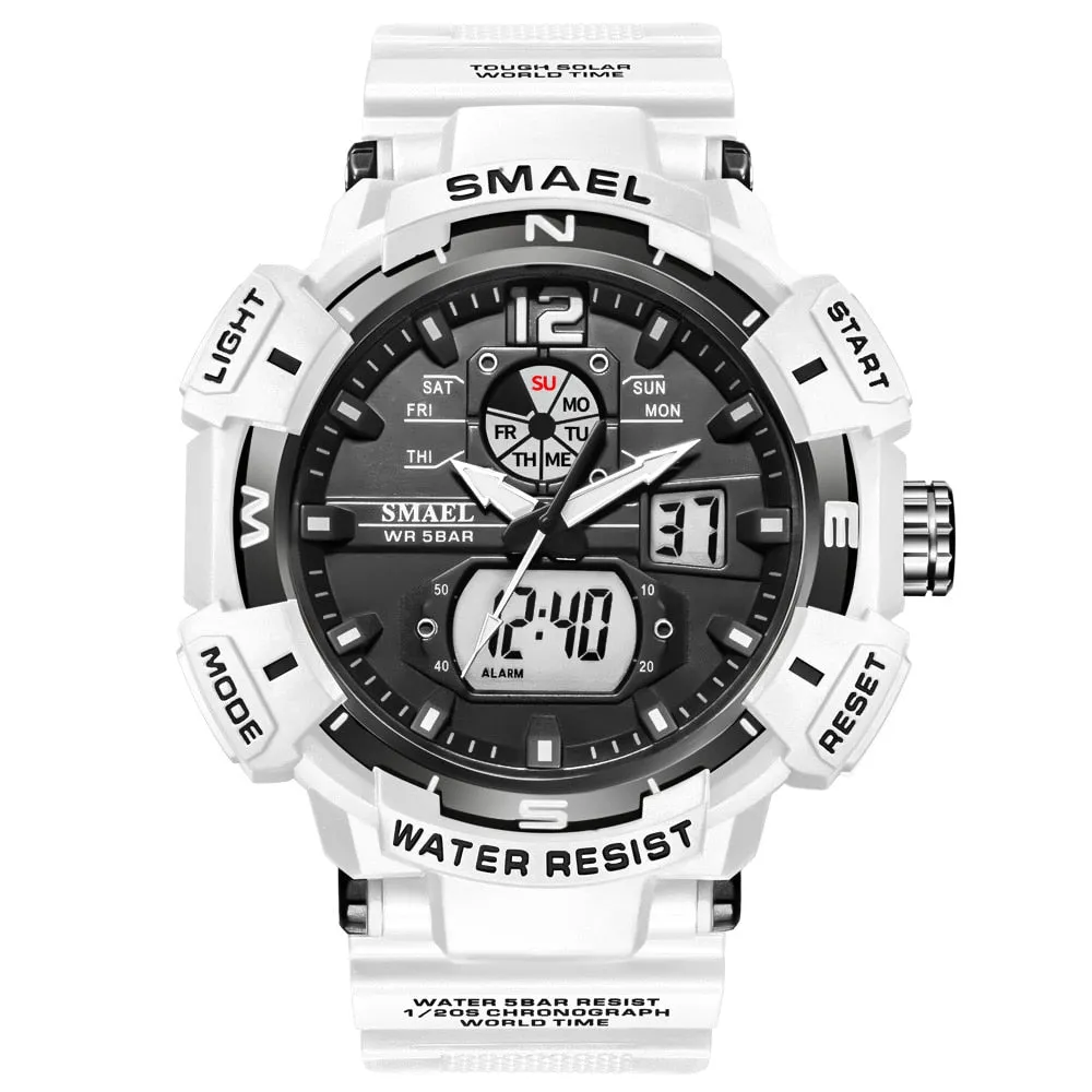 SMAEL Top Luxury Brand Men&#39;s Watch Outdoor Sports Waterproof Watches Dual Time Display Quartz Wristwatches Rubber Digital Clock