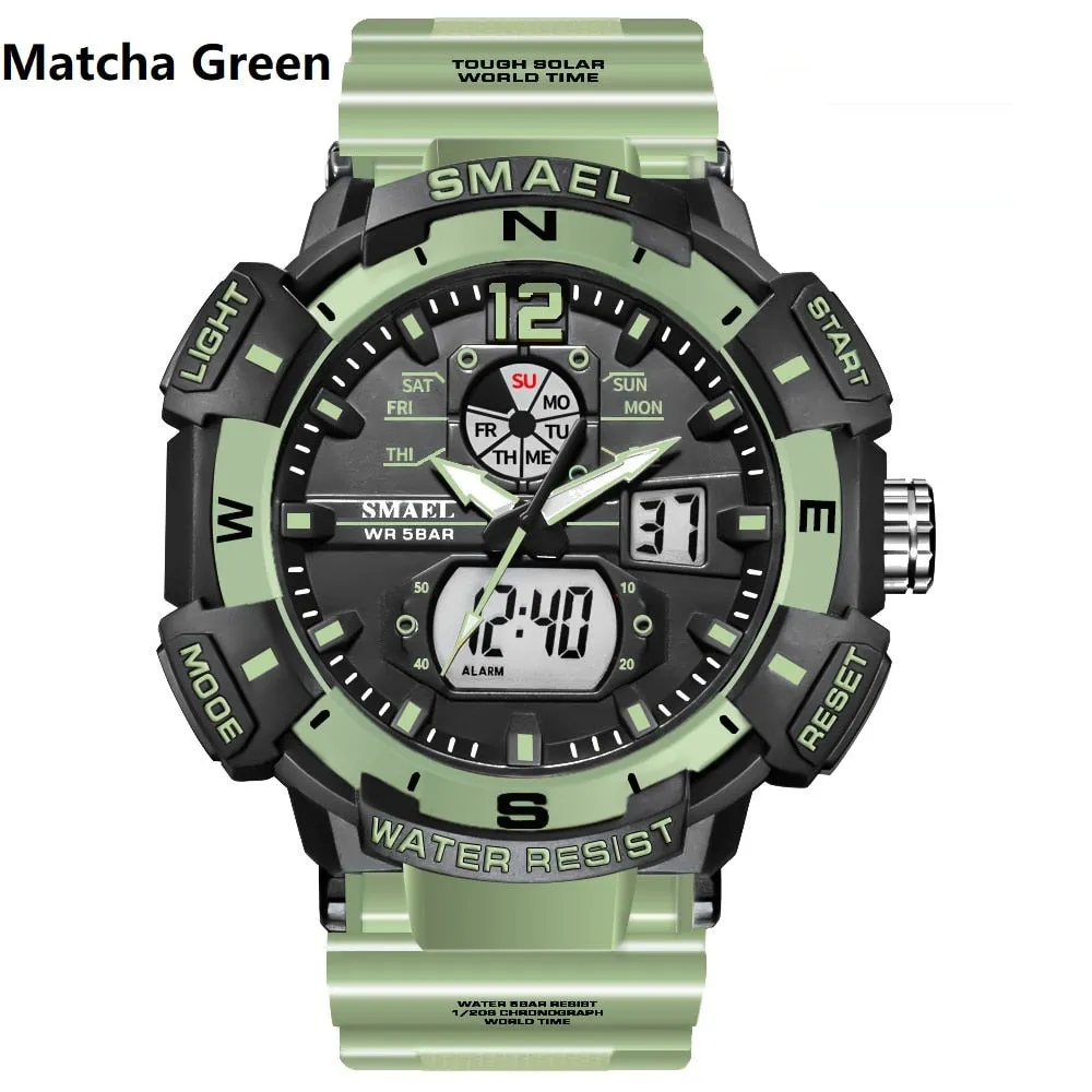 SMAEL Top Luxury Brand Men&#39;s Watch Outdoor Sports Waterproof Watches Dual Time Display Quartz Wristwatches Rubber Digital Clock