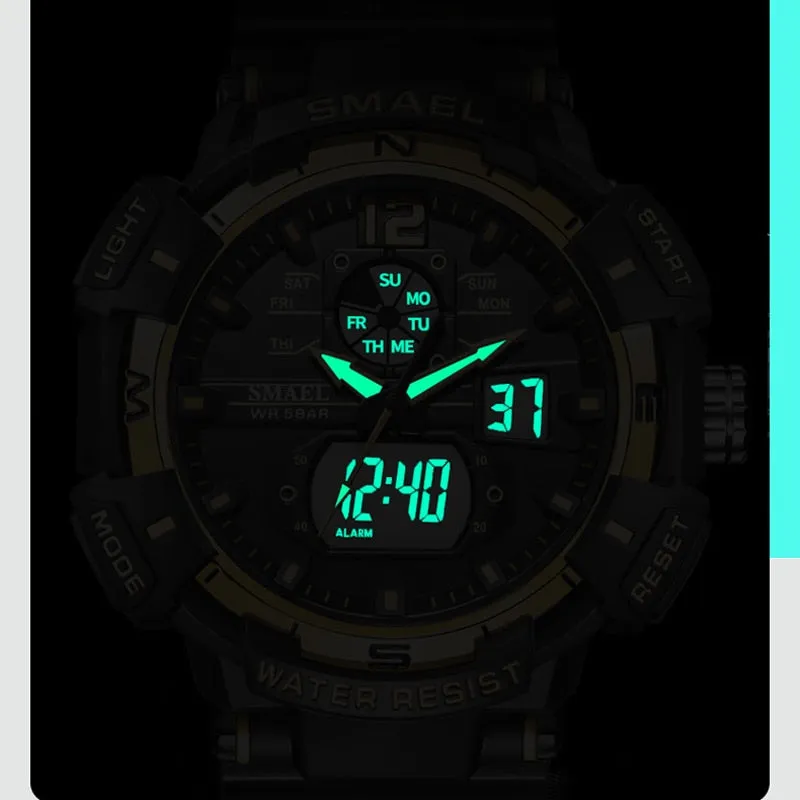 SMAEL Top Luxury Brand Men&#39;s Watch Outdoor Sports Waterproof Watches Dual Time Display Quartz Wristwatches Rubber Digital Clock