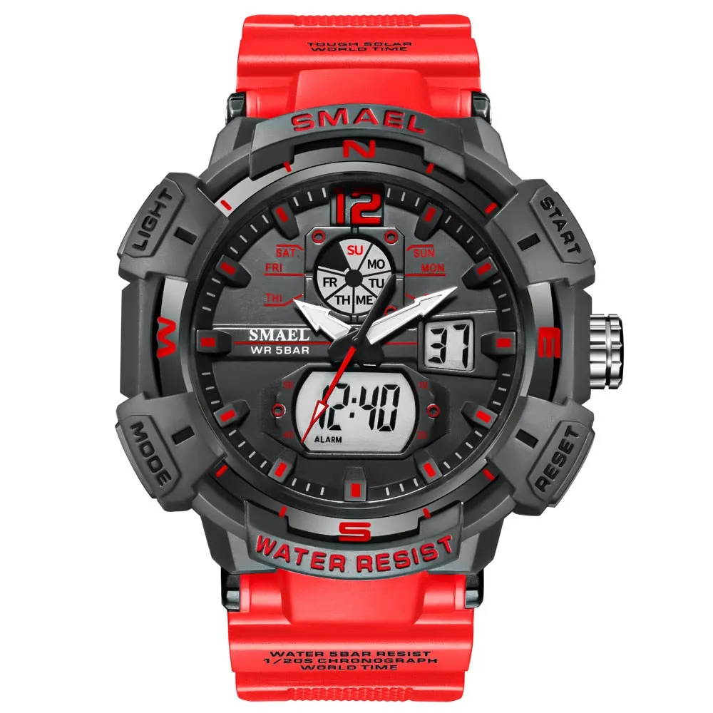 SMAEL Top Luxury Brand Men&#39;s Watch Outdoor Sports Waterproof Watches Dual Time Display Quartz Wristwatches Rubber Digital Clock