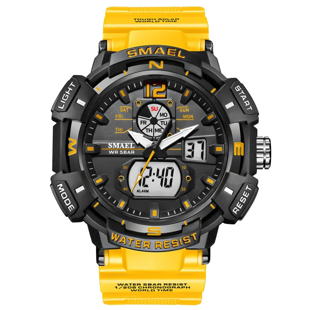 SMAEL Top Luxury Brand Men&#39;s Watch Outdoor Sports Waterproof Watches Dual Time Display Quartz Wristwatches Rubber Digital Clock