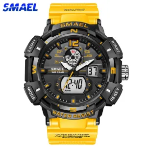 SMAEL Top Luxury Brand Men&#39;s Watch Outdoor Sports Waterproof Watches Dual Time Display Quartz Wristwatches Rubber Digital Clock