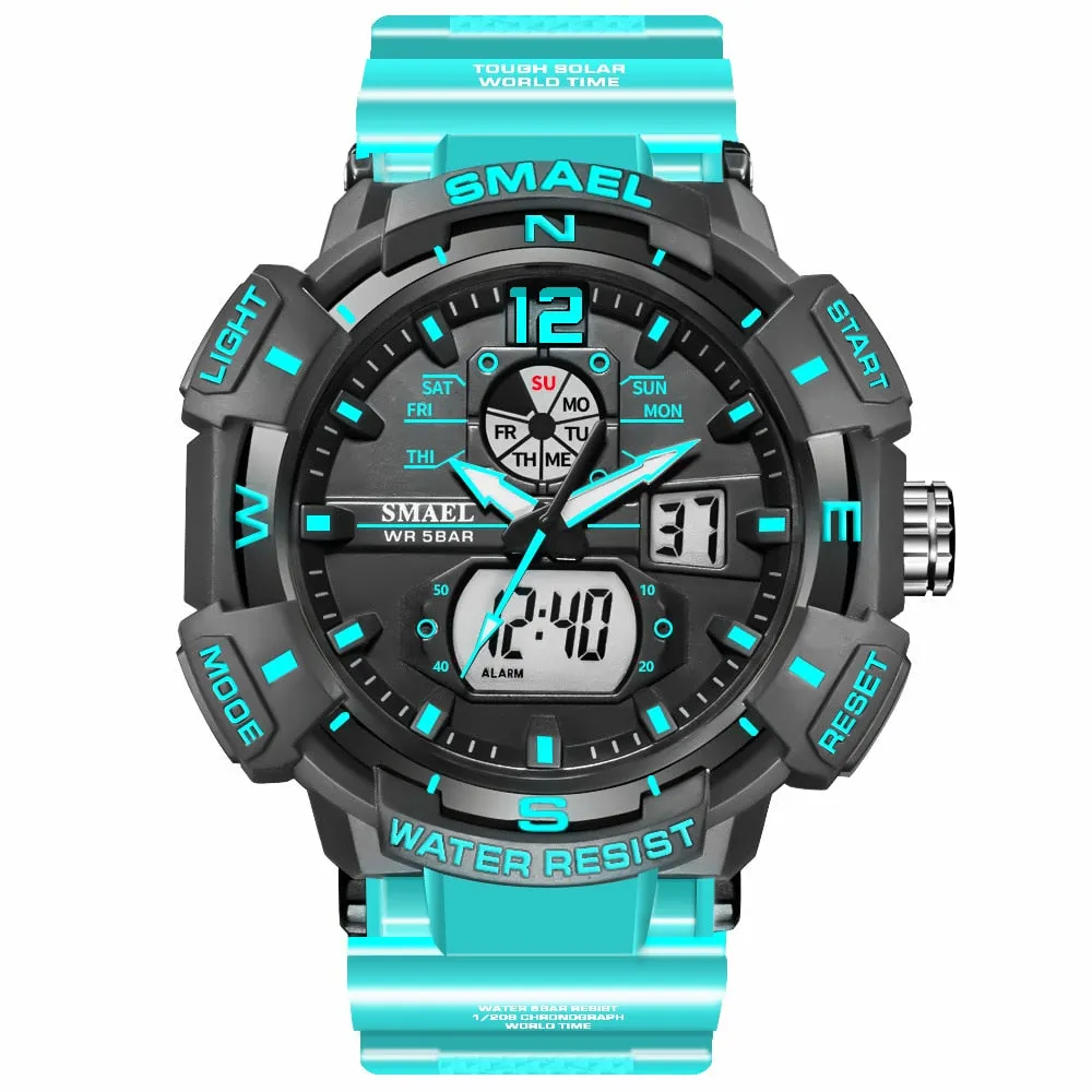 SMAEL Top Luxury Brand Men&#39;s Watch Outdoor Sports Waterproof Watches Dual Time Display Quartz Wristwatches Rubber Digital Clock