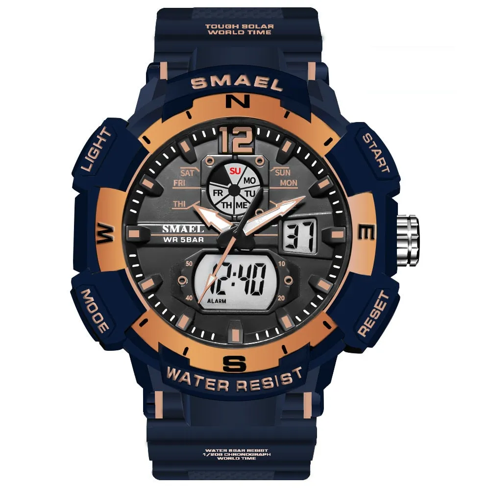 SMAEL Top Luxury Brand Men&#39;s Watch Outdoor Sports Waterproof Watches Dual Time Display Quartz Wristwatches Rubber Digital Clock
