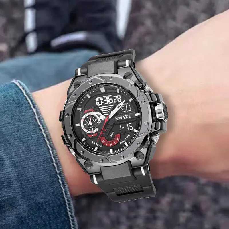 SMAEL Watches Men Chronograph Sports Hyun-chae Cool Wristwatch Shock Watch Men Multi-function Dual Displa Clock