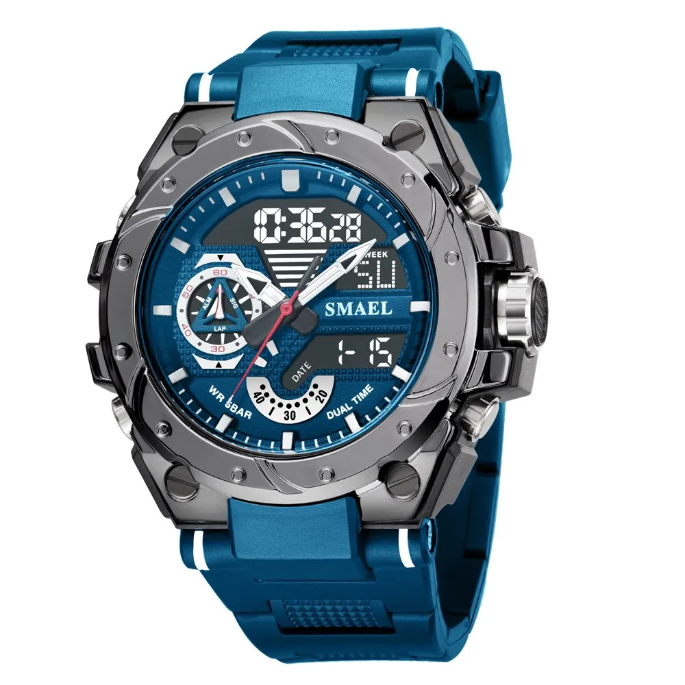 SMAEL Watches Men Chronograph Sports Hyun-chae Cool Wristwatch Shock Watch Men Multi-function Dual Displa Clock