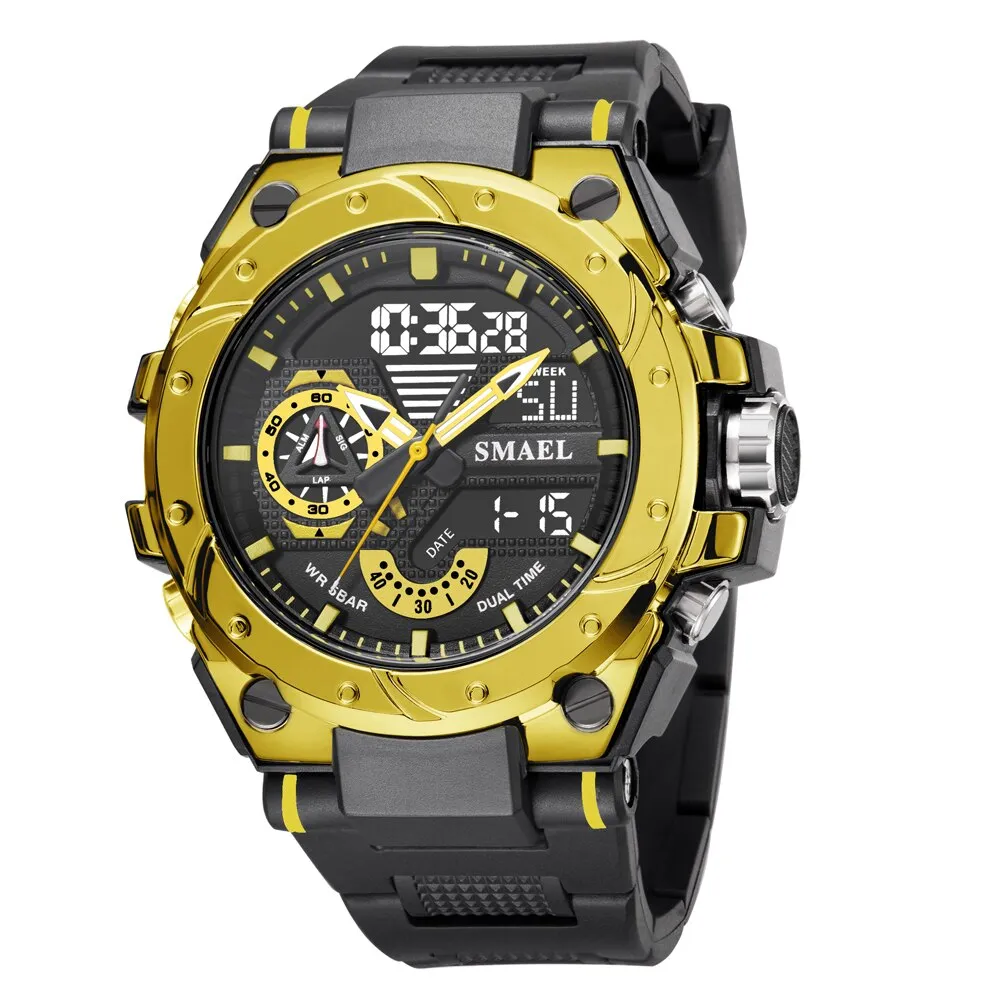 SMAEL Watches Men Chronograph Sports Hyun-chae Cool Wristwatch Shock Watch Men Multi-function Dual Displa Clock