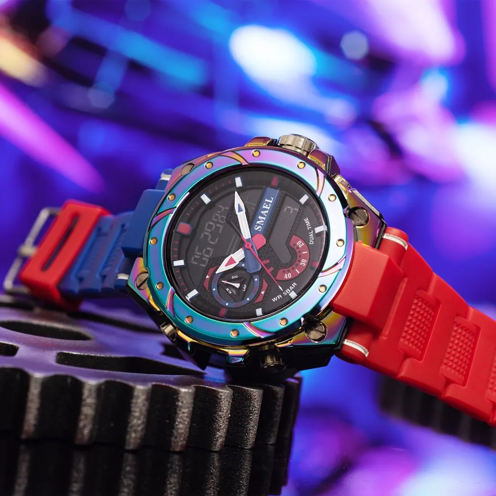 SMAEL Watches Men Chronograph Sports Hyun-chae Cool Wristwatch Shock Watch Men Multi-function Dual Displa Clock