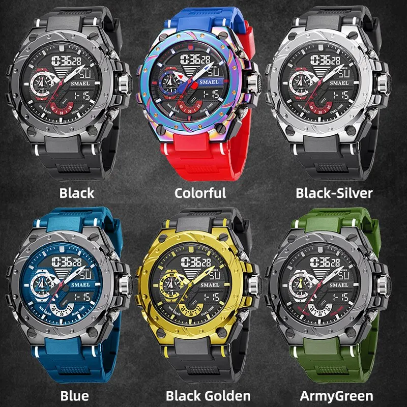 SMAEL Watches Men Chronograph Sports Hyun-chae Cool Wristwatch Shock Watch Men Multi-function Dual Displa Clock