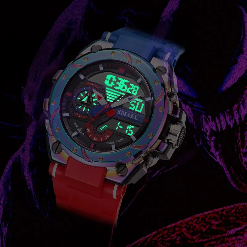 SMAEL Watches Men Chronograph Sports Hyun-chae Cool Wristwatch Shock Watch Men Multi-function Dual Displa Clock