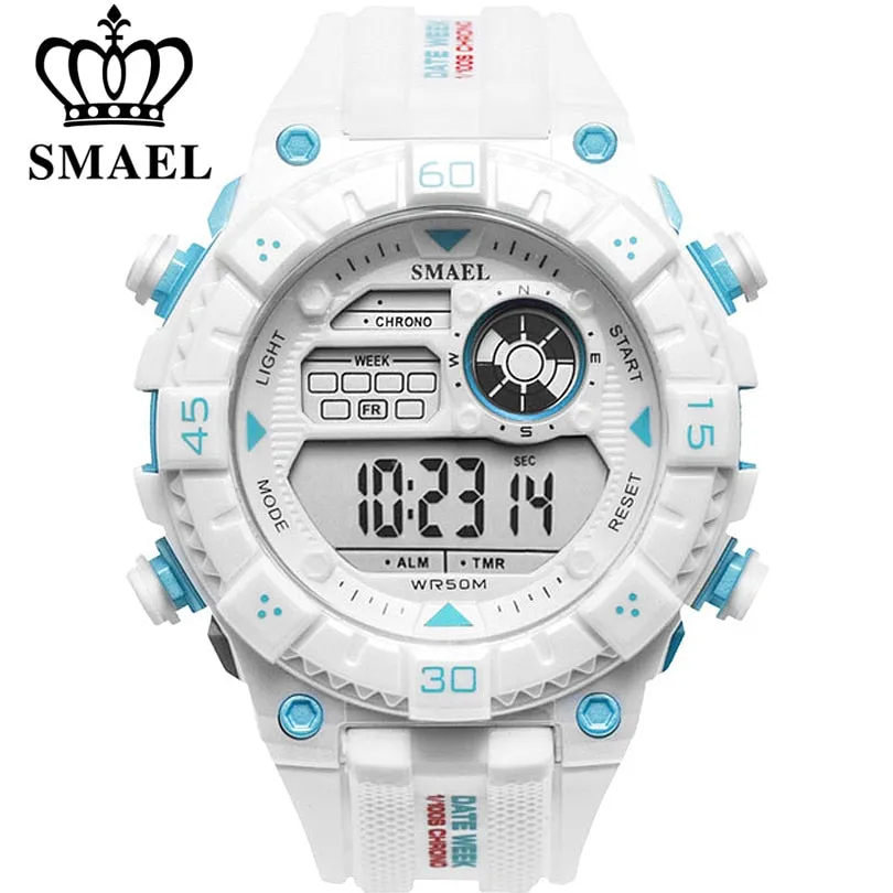 SMAEL White Watch Sport Watches for Men Waterproof Multifunction Wristwatches  Mens Army Military Digital Outdoor Sports Watch