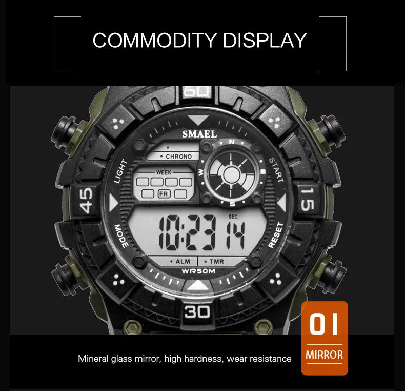 SMAEL White Watch Sport Watches for Men Waterproof Multifunction Wristwatches  Mens Army Military Digital Outdoor Sports Watch