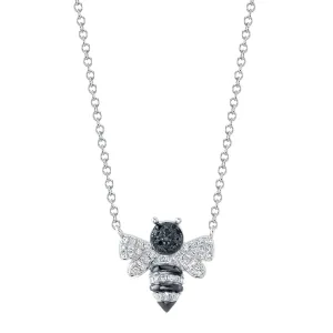 Small Black & White Diamond Bee Necklace