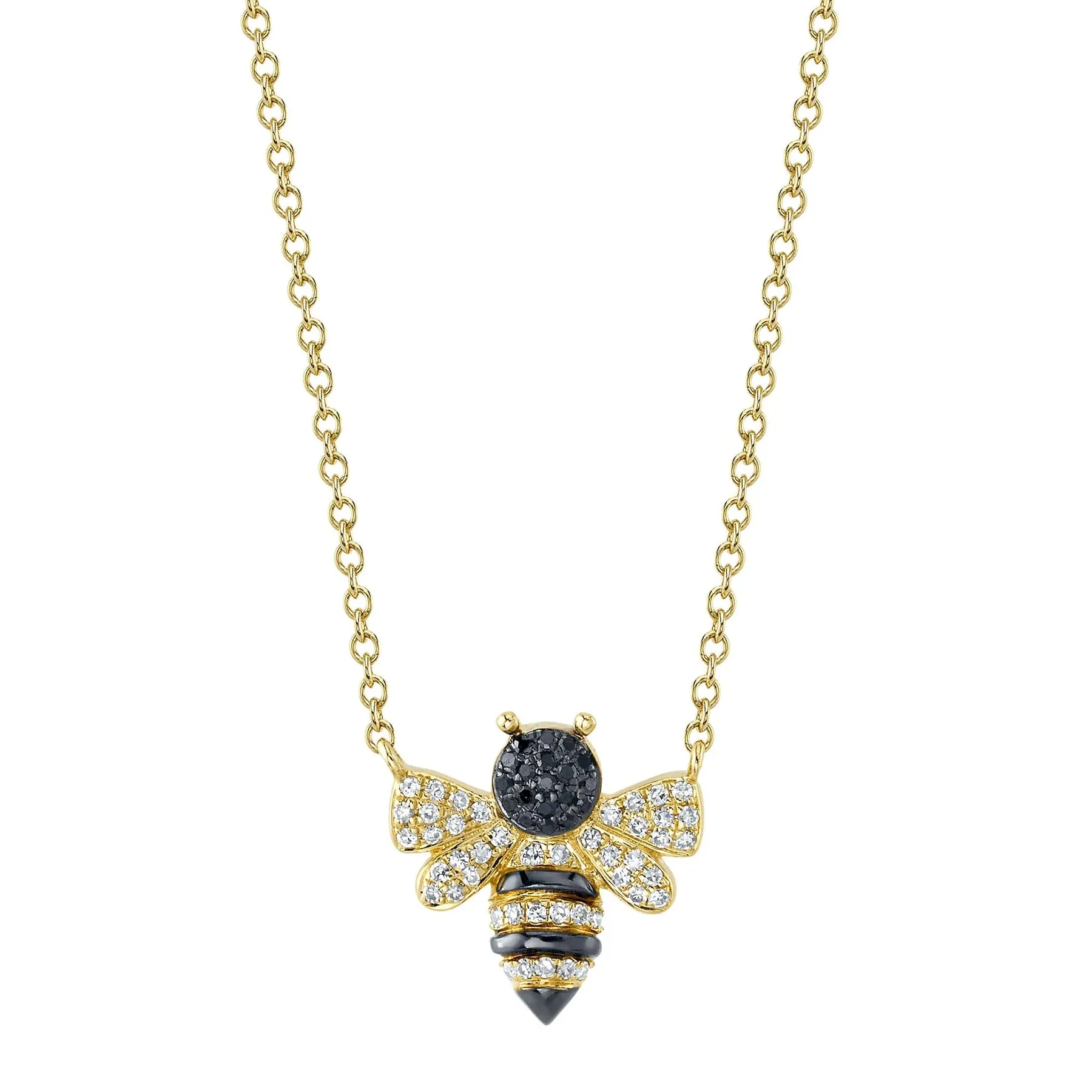 Small Black & White Diamond Bee Necklace