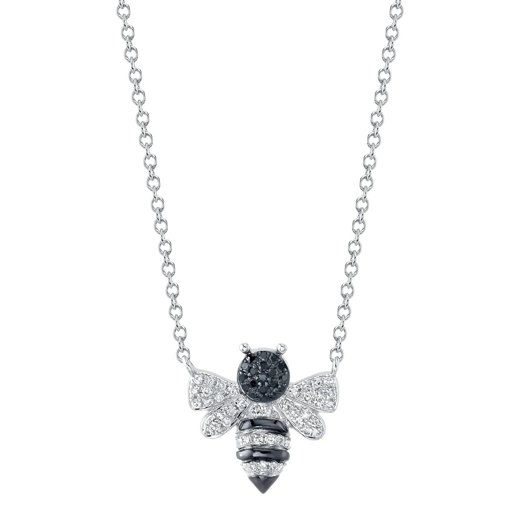Small Black & White Diamond Bee Necklace