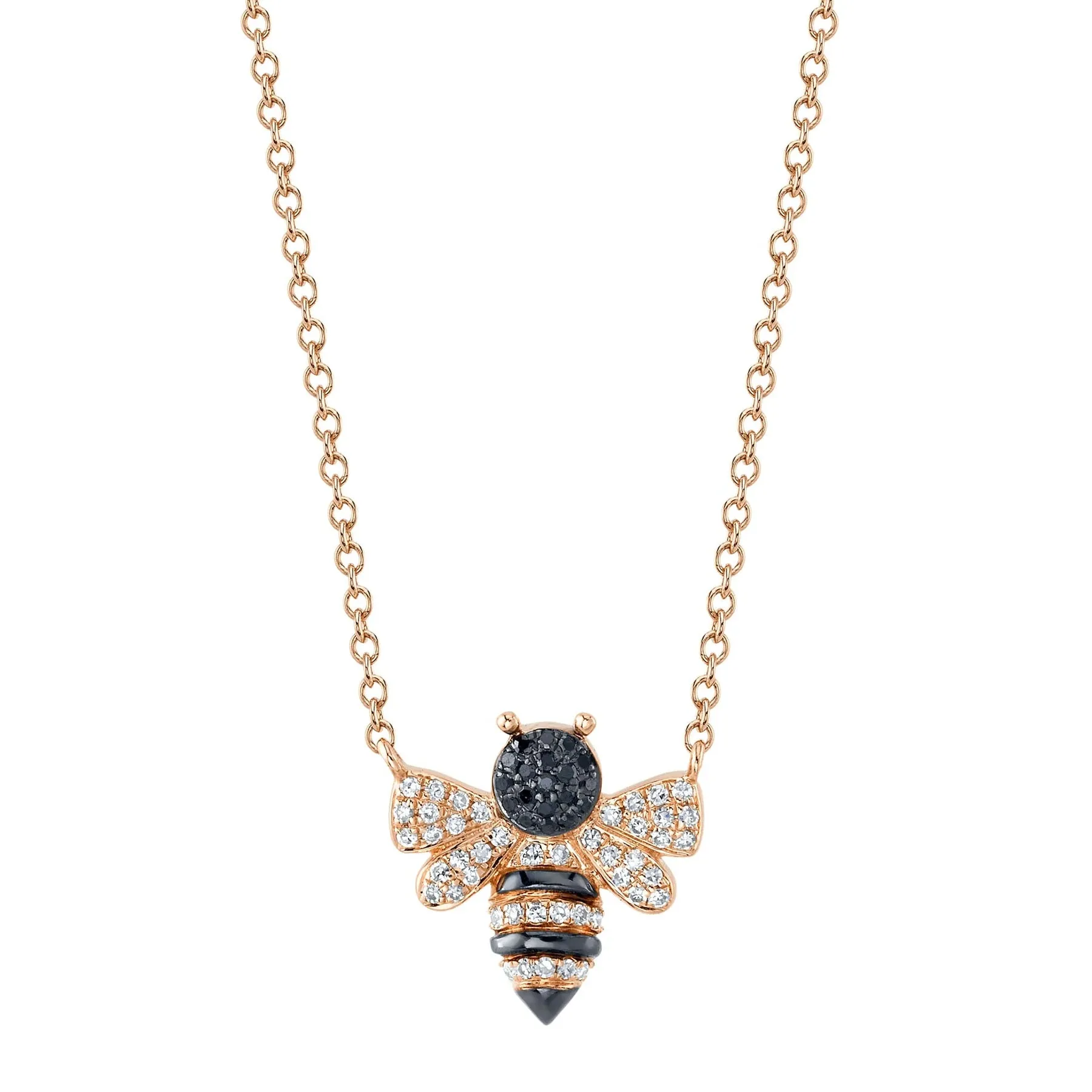 Small Black & White Diamond Bee Necklace