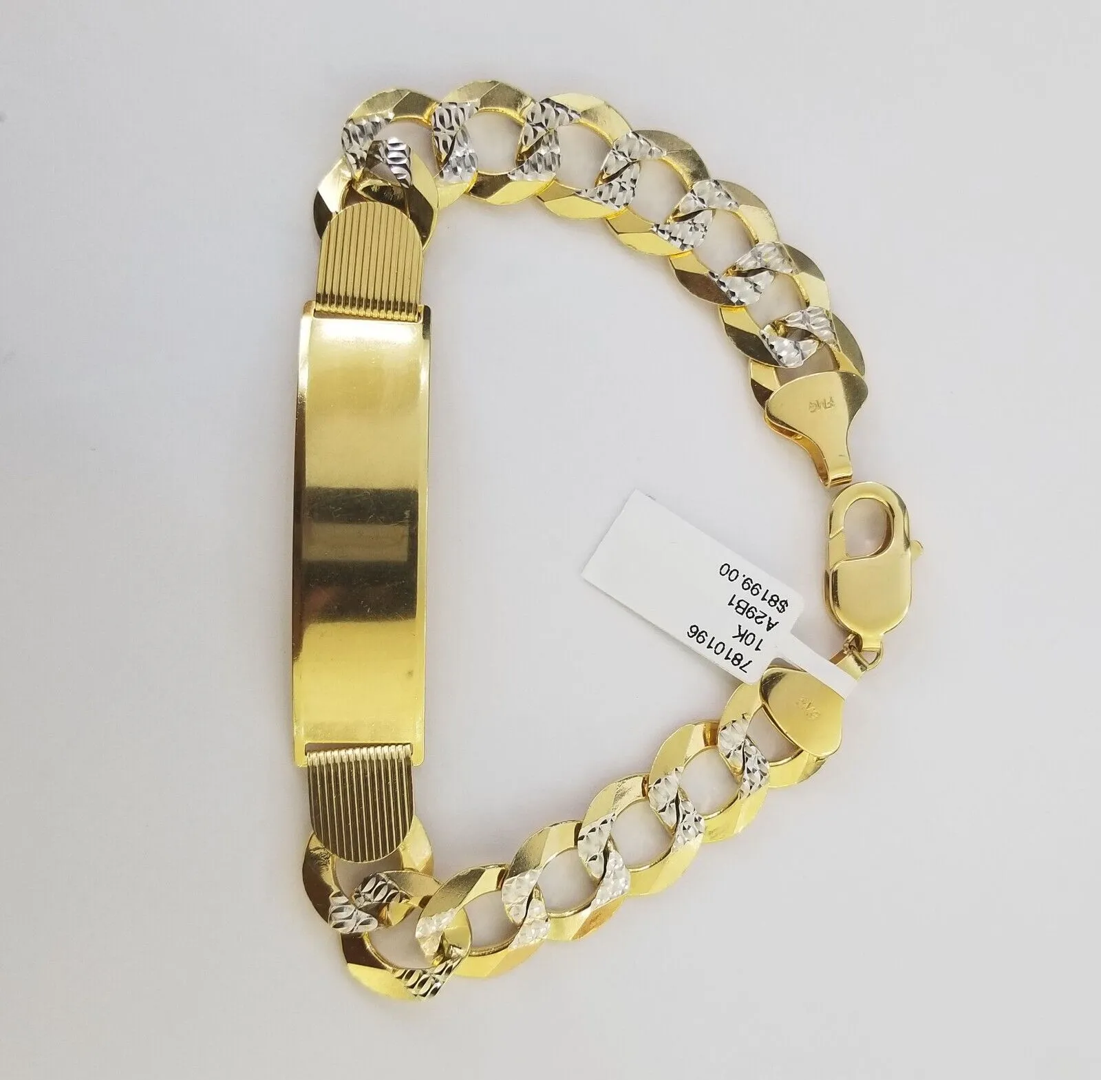 Solid 10k Gold Cuban Link ID Bracelet Diamond Cuts 12.5 mm 9 Inch