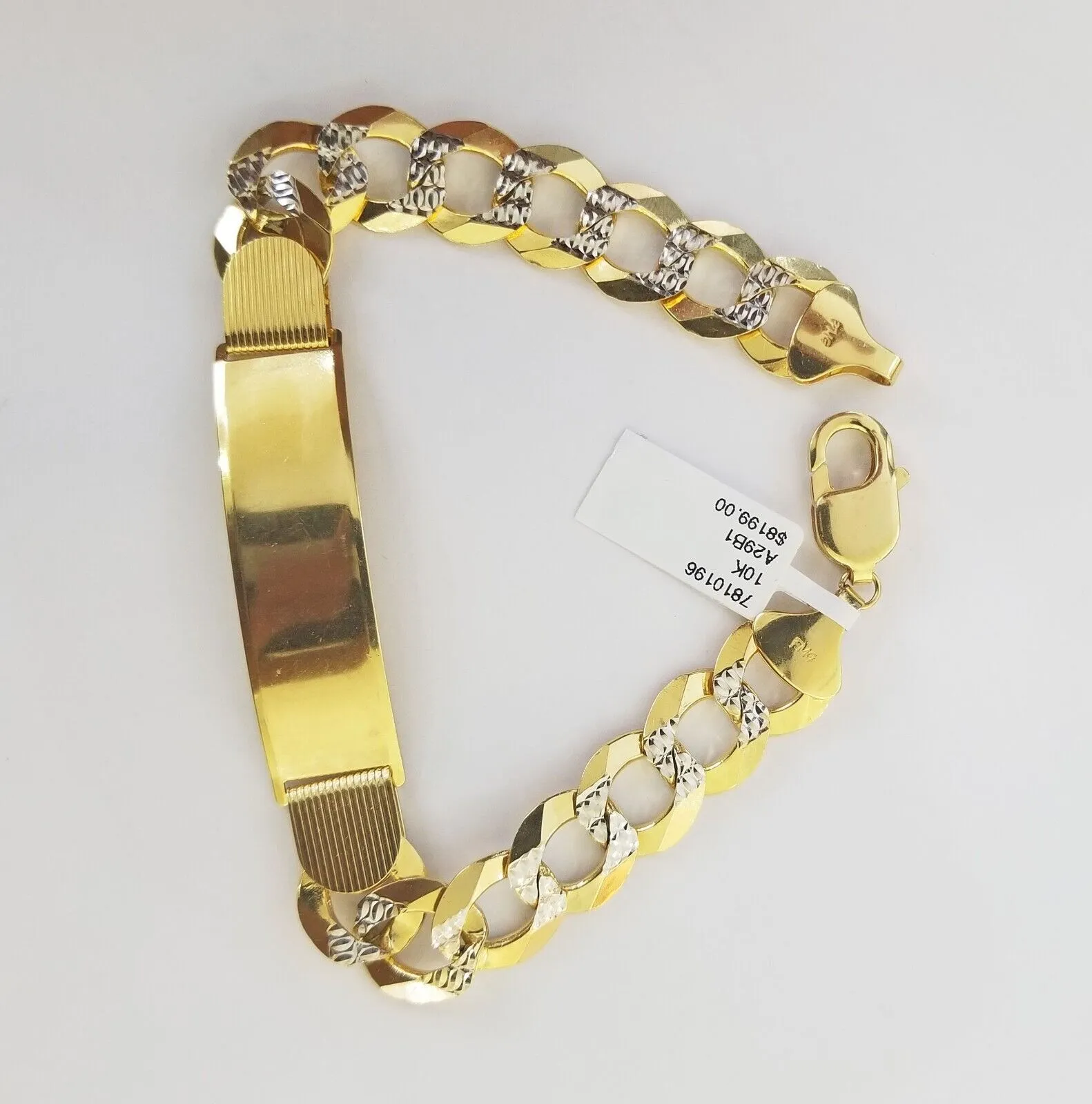 Solid 10k Gold Cuban Link ID Bracelet Diamond Cuts 12.5 mm 9 Inch