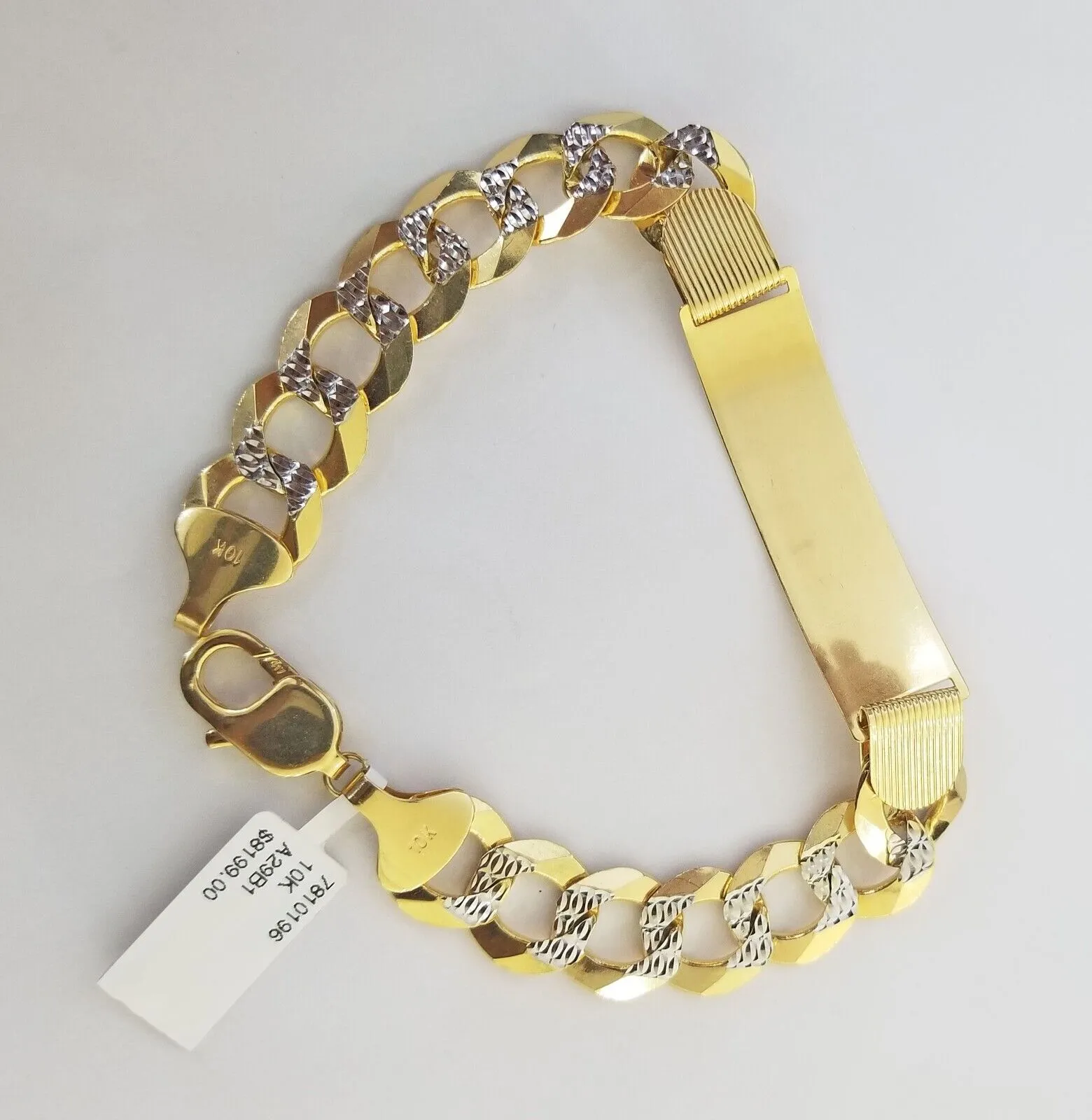 Solid 10k Gold Cuban Link ID Bracelet Diamond Cuts 12.5 mm 9 Inch