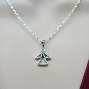 Solid 925 Sterling Silver. My Cute Little Angel CZ Pendant & Chain Jewelry
