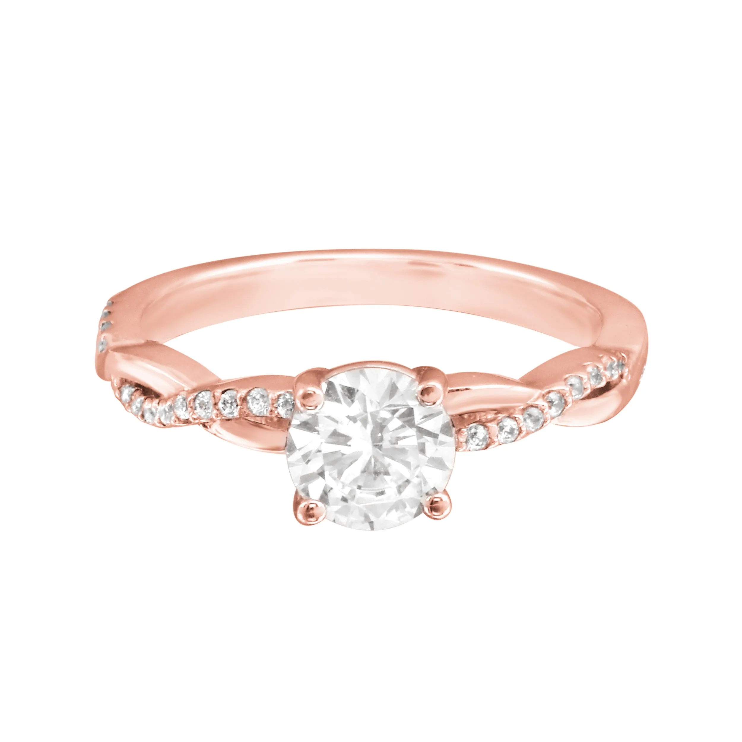 Solitaire Diamond and Twisted Diamond Pavé Band Engagement Ring Setting
