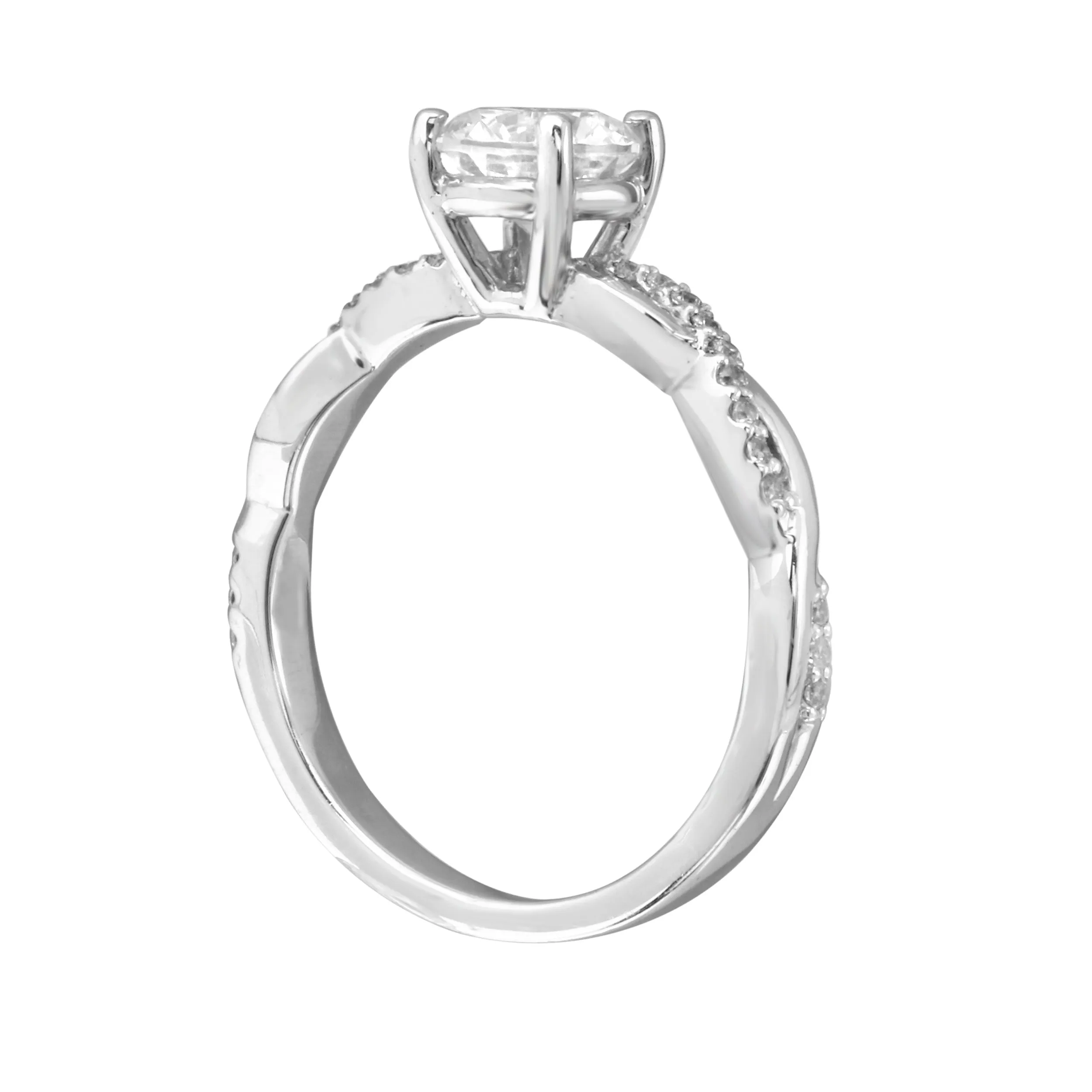 Solitaire Diamond and Twisted Diamond Pavé Band Engagement Ring Setting