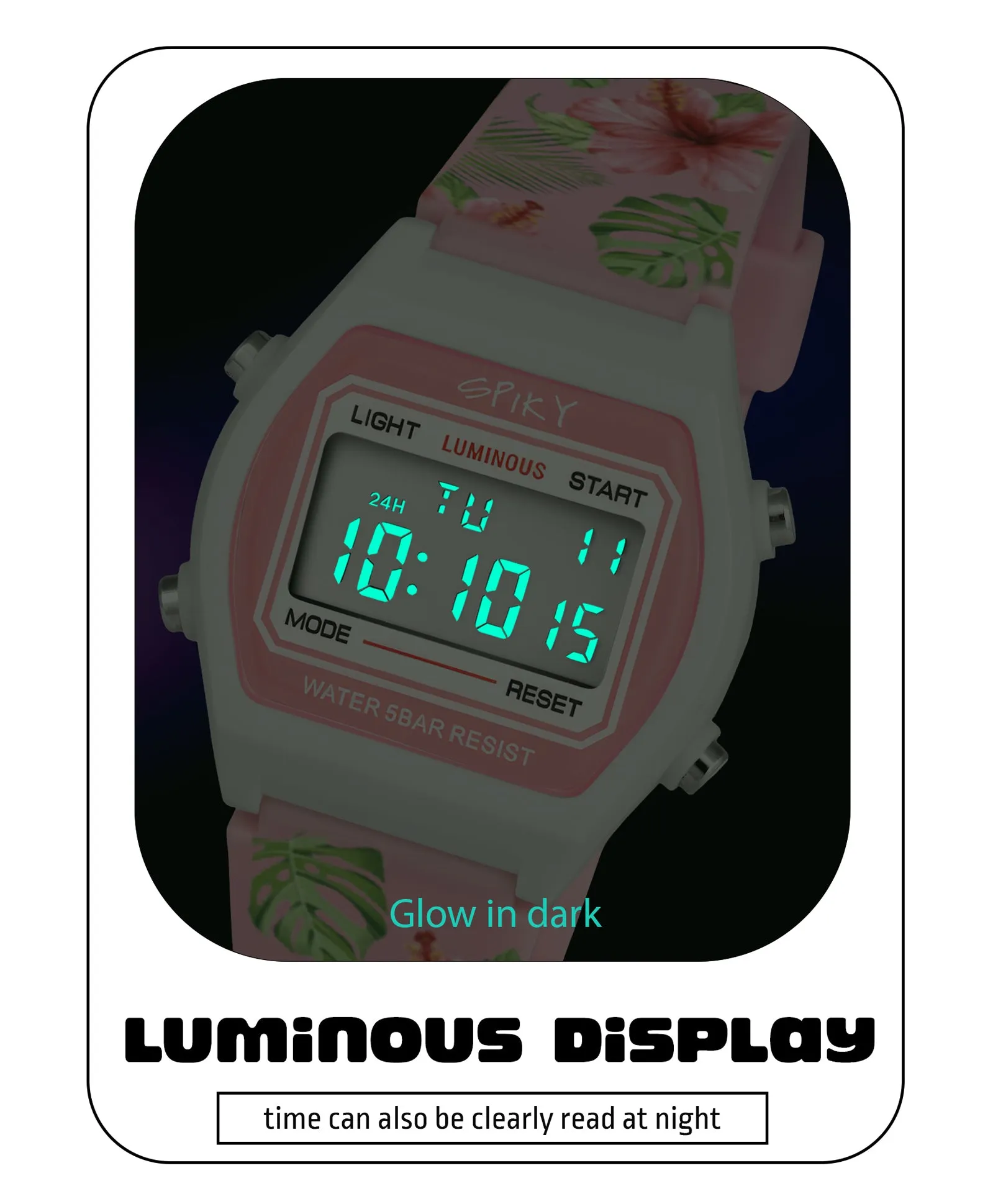 Spiky Eva25 Unique Printed Square Multi Functional Sports Digital Watch - Pink