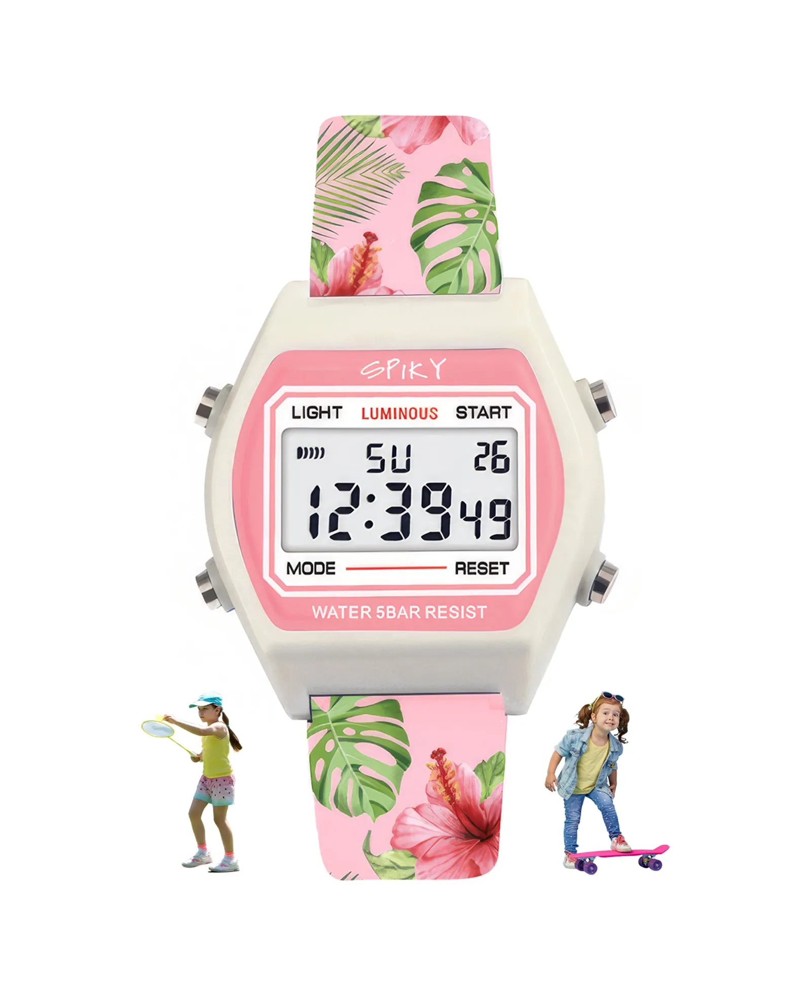 Spiky Eva25 Unique Printed Square Multi Functional Sports Digital Watch - Pink