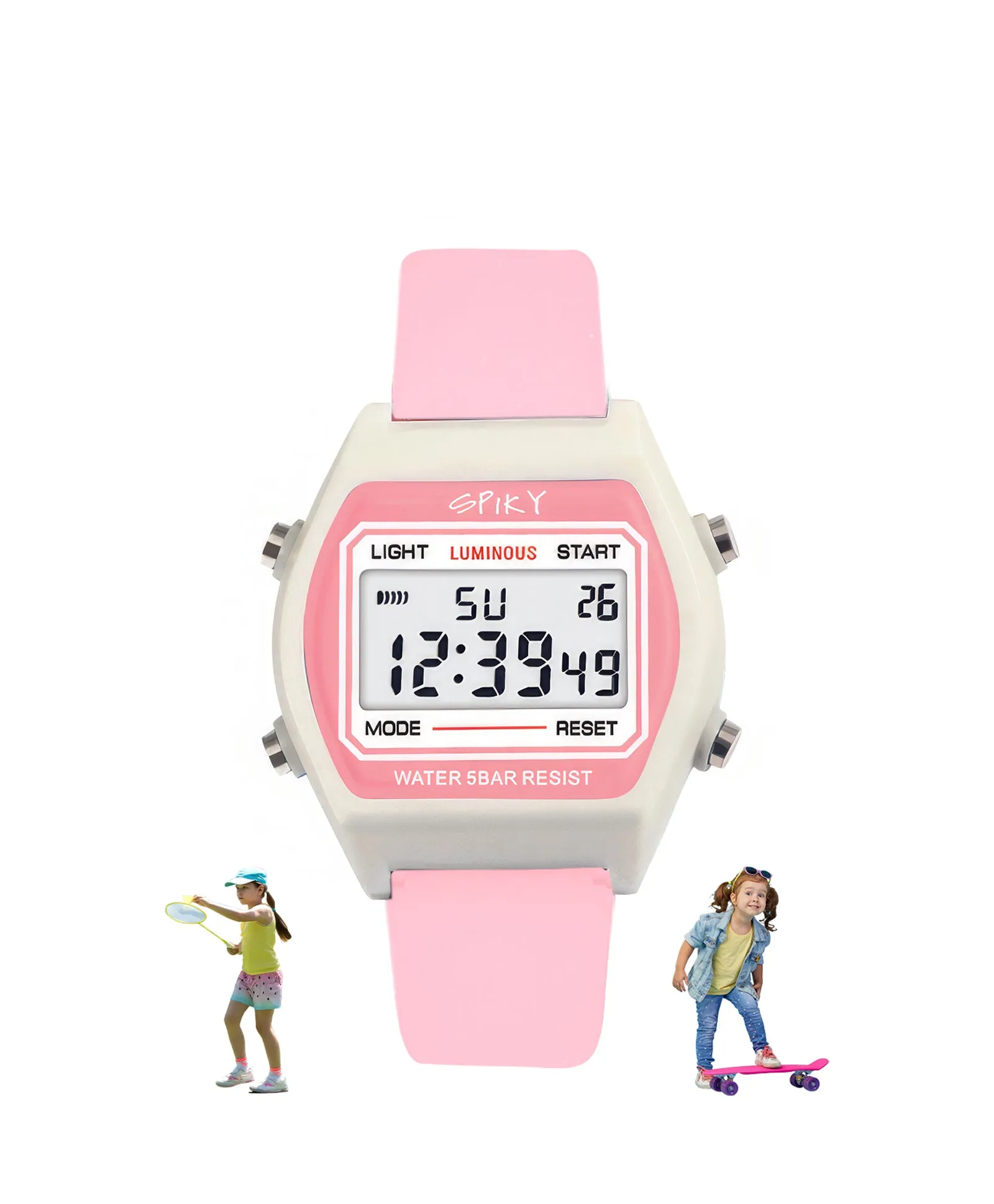 Spiky Eva25 Unique Printed Square Multi Functional Sports Digital Watch - Pink