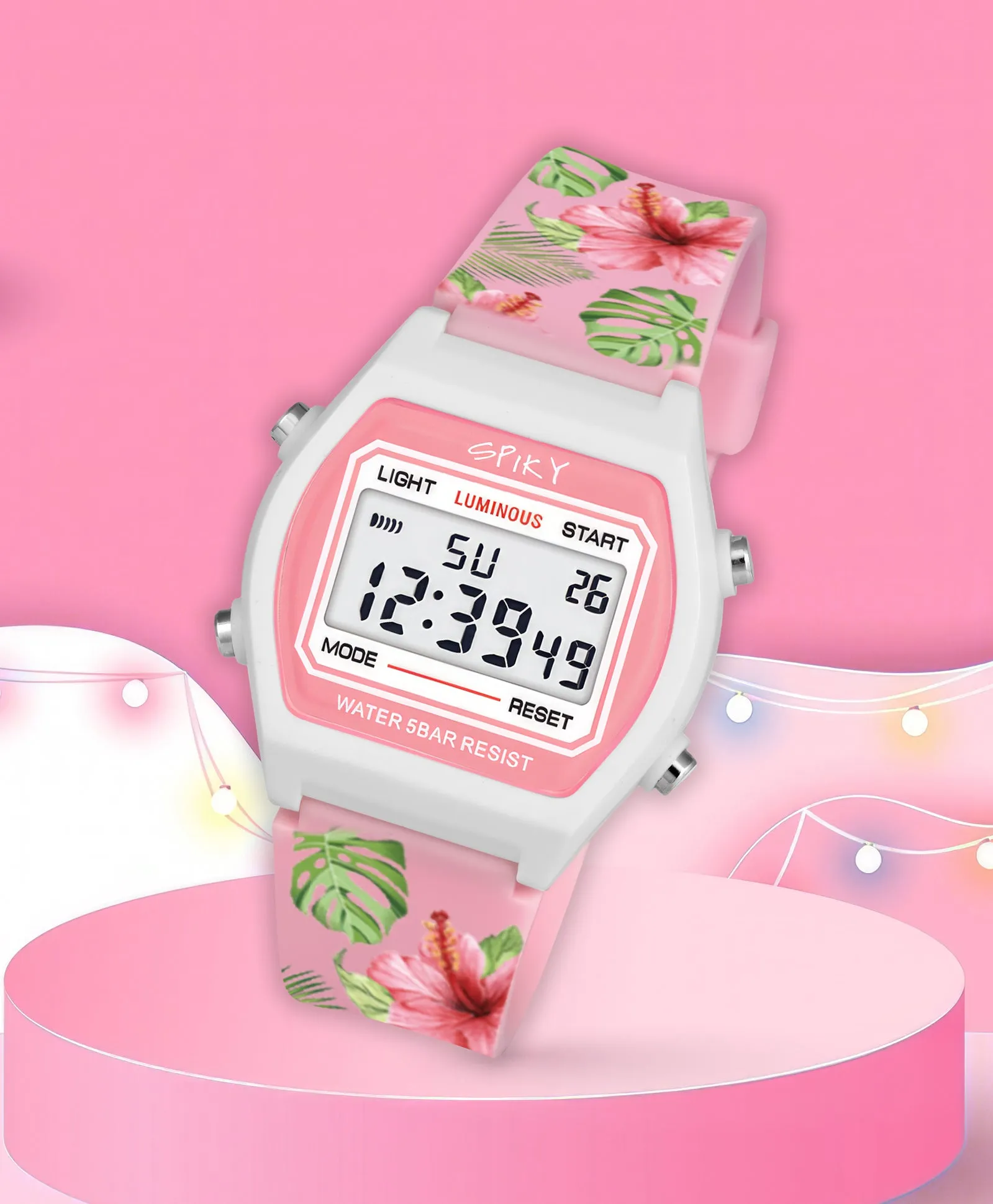 Spiky Eva25 Unique Printed Square Multi Functional Sports Digital Watch - Pink