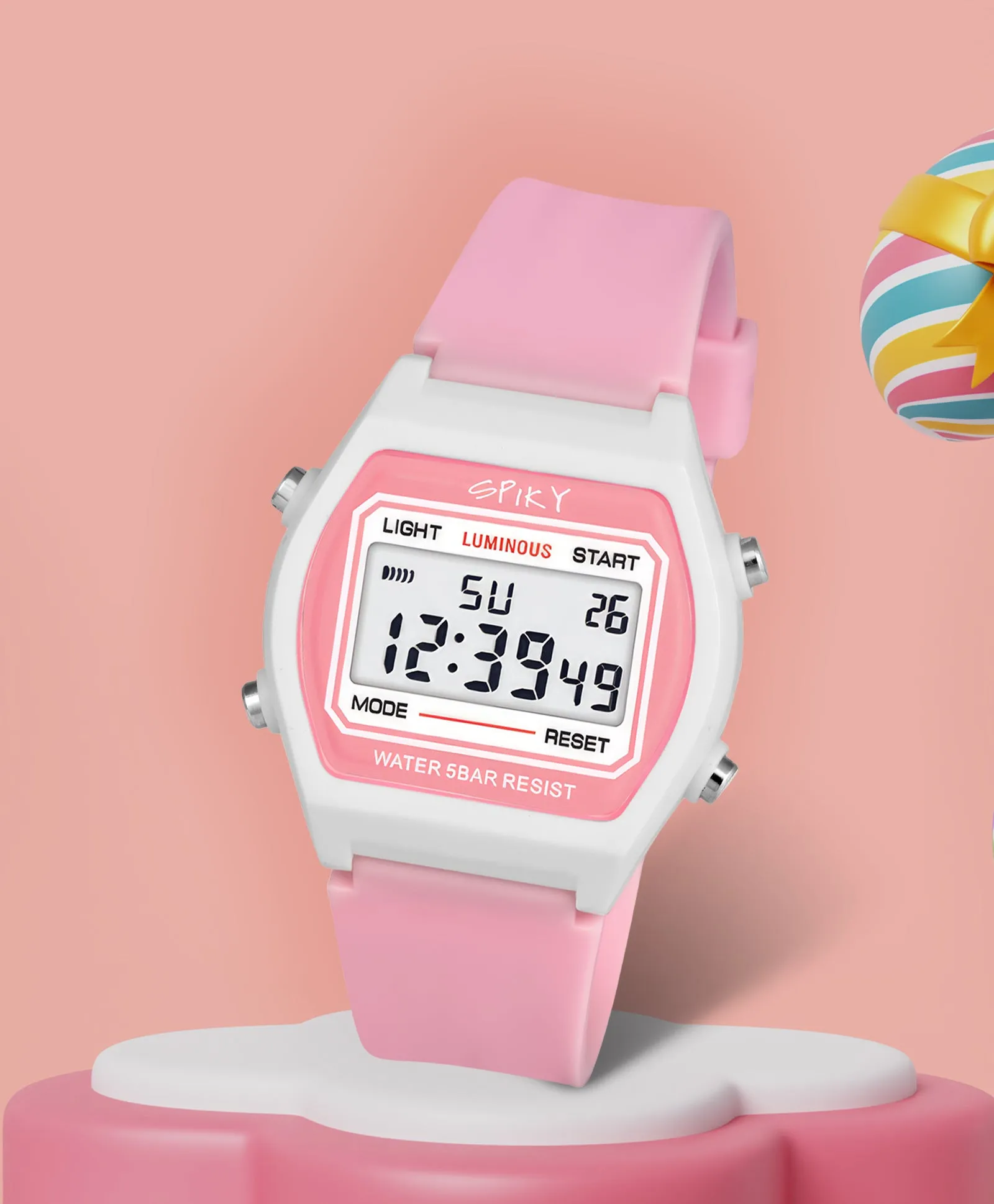 Spiky Eva25 Unique Printed Square Multi Functional Sports Digital Watch - Pink