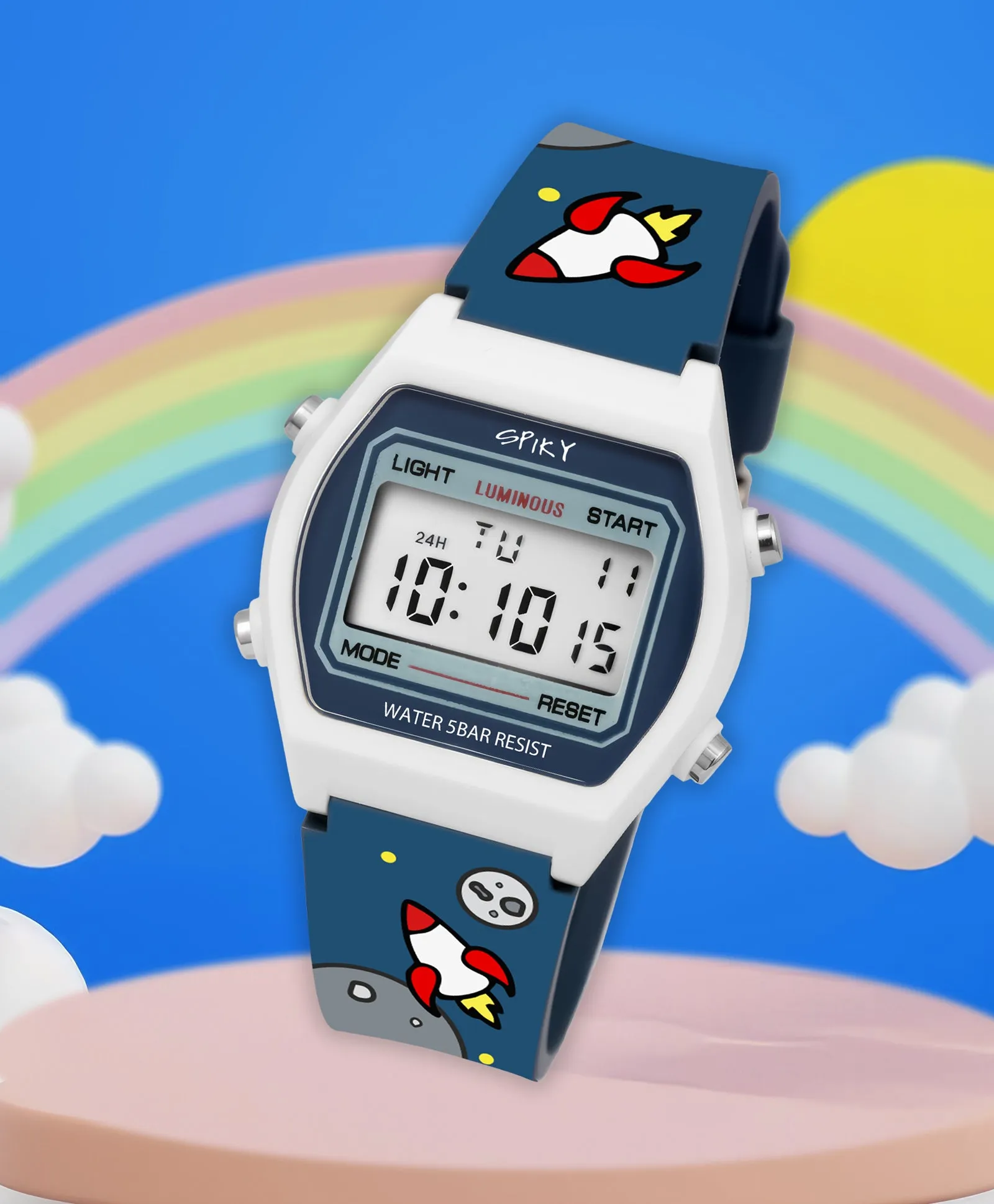 Spiky Eva25 Unique Printed Square Multi Functional Sports Digital Watch - Pink