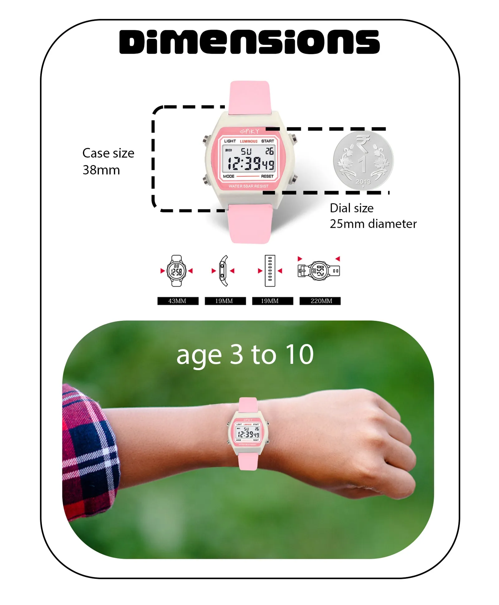 Spiky Eva25 Unique Printed Square Multi Functional Sports Digital Watch - Pink